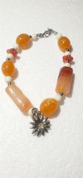 Bright Coral and Orange Bead with Charm Bracelet
