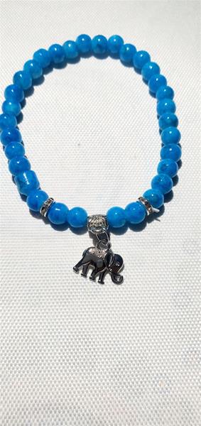 Aqua Bead With Elephant Charm Bracelet