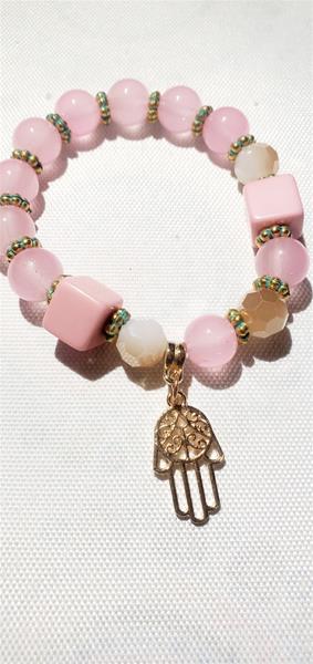 Beautiful Pink Bead With Hamsa Charm Bracelet