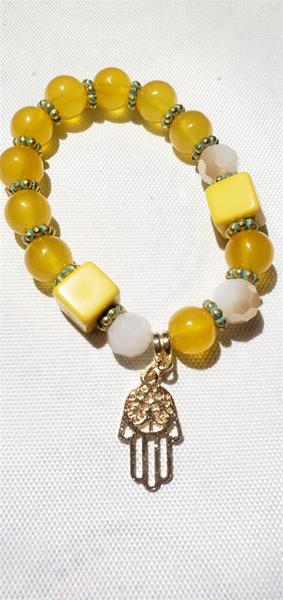 Bright Yellow Bead With Hamsa Charm Bracelet