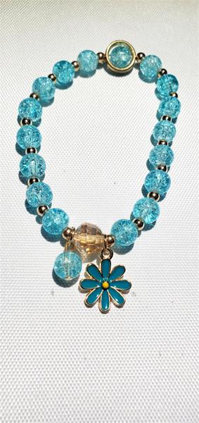 Aqua Bead Floral Charm Bracelet