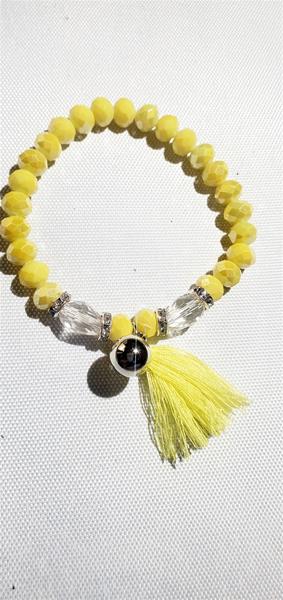 Bright Yellow Bead and Tassel Bracelet
