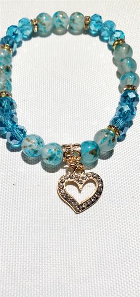 Aqua Heart Charm Bracelet