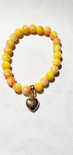 Sunny Yellow Bead with Heart Charm Bracelet