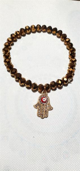 Bronze Sparkle Bead with Hamsa Charm Bracelet