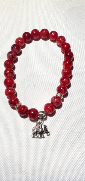 Deep Red Bead with Elephant Charm Bracelet