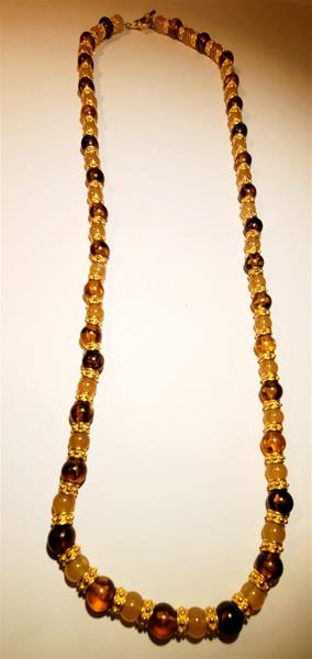 Amber Inspired Gold Beads Long Necklace