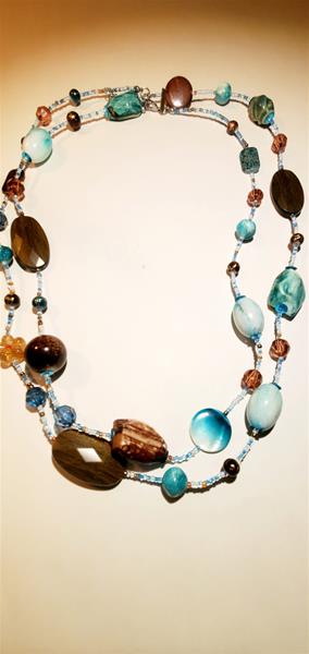 Blue and Earthy Beads Necklace