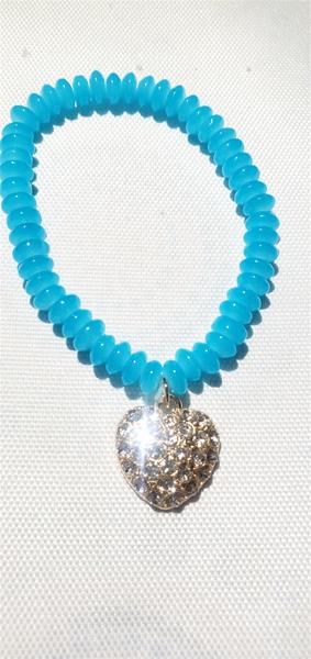 Aqua bead heart charm bracelet