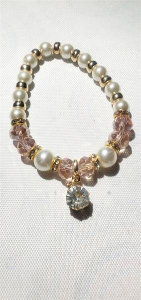 Blush and pearl sparkle charm bracelet