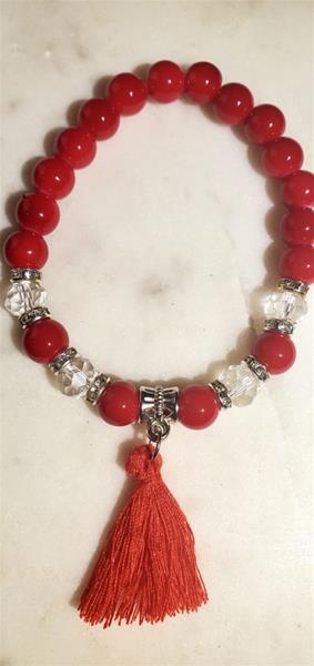Bold Red Bead with Tassel Bracelet