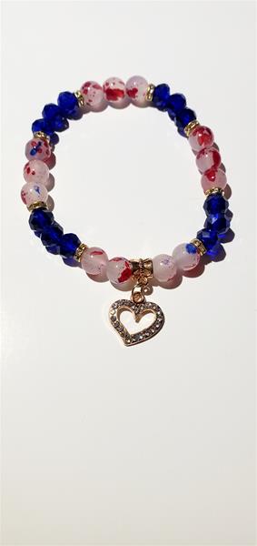 Blue Bead Heart Charm Bracelet