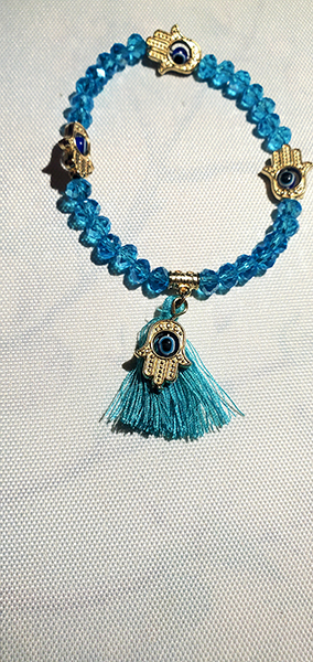 Bright Blue Bead with Palm Charm Bracelet