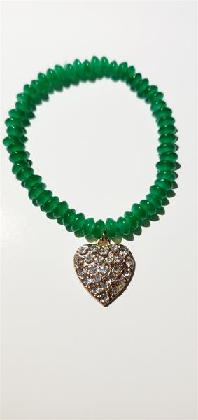 Bright Green Bead and Heart Charm Bracelet