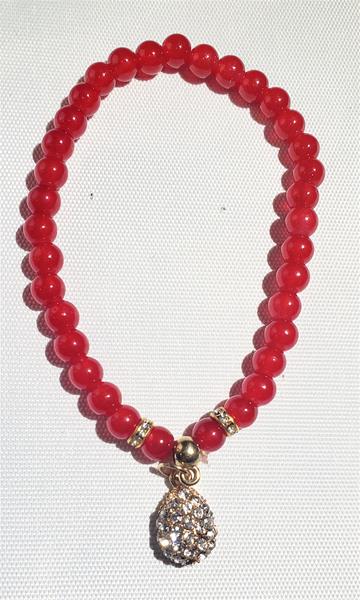 Bright Red Bead with Single Charm Bracelet