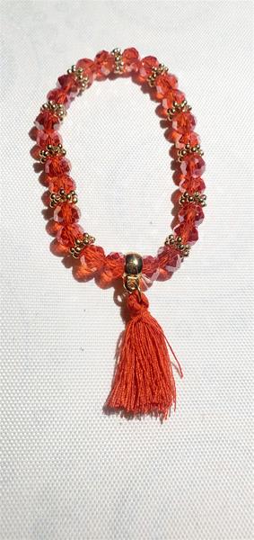 Bright Red Bead and Tassel Bracelet