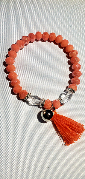 Coral Bead and Tassel Bracelet