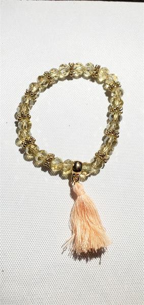 Pale Yellow Sparkle Beads with Tassel Bracelet