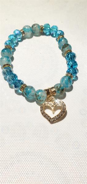 Aqua charm with heart bracelet