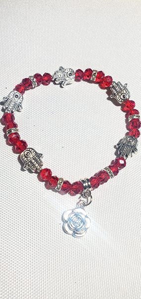 Red Bead with Floral Charm Bracelet